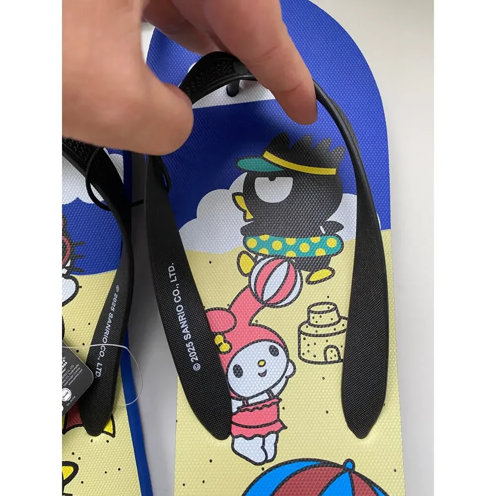Hello Kitty & Friends Blue Beach Flip Flops Sanrio Printed Rubber NEW Size 13